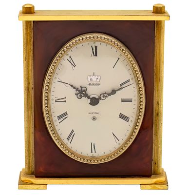 שעון שולחני מעורר Jaeger. שעון שולחני מעורר Jaeger (מאוחר יותר Jaeger Le Coultre). 
פליז מוזהב 