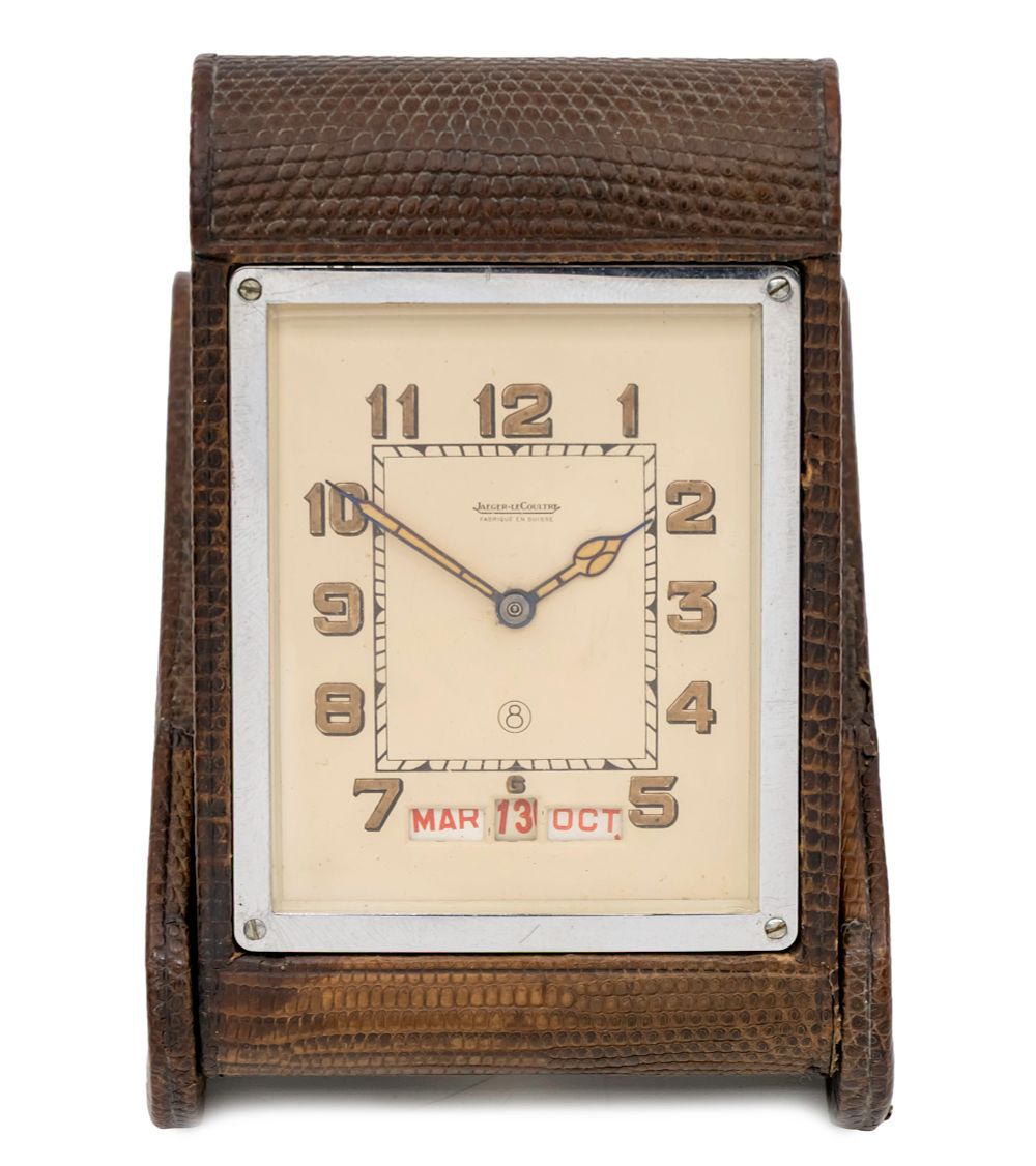 Jaeger Le Coultre Triple Date Travel Clock. 
8 day mechanical movement, working condition. 