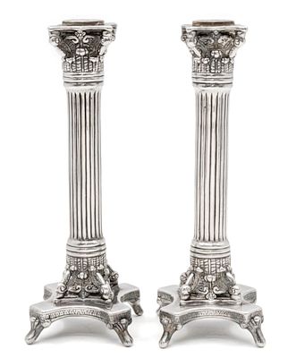 Pair of Sterling Silver Candlesticks. 
Marked. 
Height: 20cm. 
256gr.