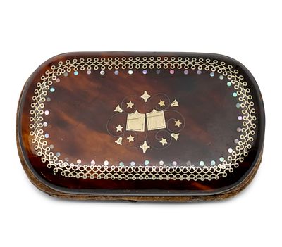 Antique Wallet Set with Silver and Mother of Pearl. 
Blue fabric lined interior. 
4.5x7.5cm.
