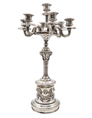 Silver Seven Light Candelabra, Vienna, Austria, 1867-1922. 
Profusely decorated with garlands 