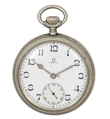 שעון כיס כסף Omega. שעון כיס Omega. 
מנגנון מכני, מצב עבודה. 
לוח אמייל (פגמים קלים). 
Cal: 