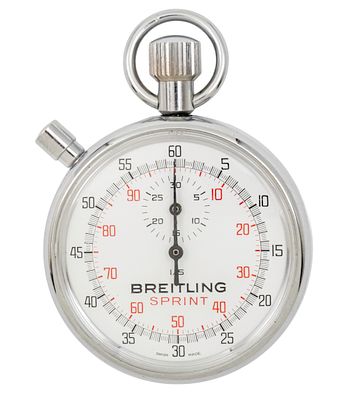 שעון עצר סטופר Breitling Sprint. 
מנגנון מתיחה, מצב עבודה. 
מצופה כרום. 
Ref: 556 
51.6מ"מ.