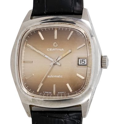 שעון יד Certina. 
מנגנון אוטומטי, מצב עבודה. 
תאריך. 
רצועת עור. 
36מ"מ. 
Cal: 