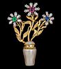 14k Yellow Gold Diamond, Ruby, Emerald, Sapphire and Pearl Brooch. 
modeled as flowers. 
21 Image - 1
