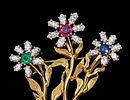 14k Yellow Gold Diamond, Ruby, Emerald, Sapphire and Pearl Brooch. 
modeled as flowers. 
21 Image - 3