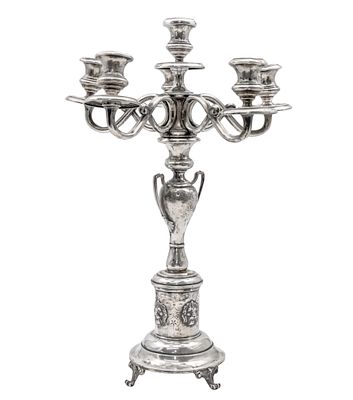 Austro-Hungarian Silver Six Light Candelabra, Late 19th - Early 20th Century. 
Engraved 