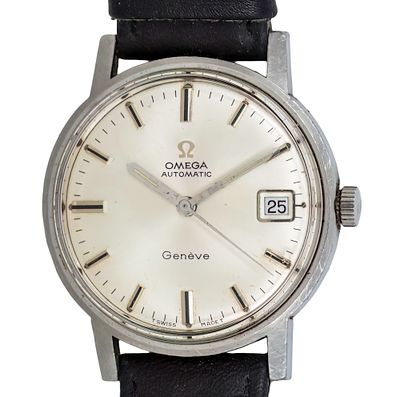שעון יד Omega Geneve. 
מנגנון אוטומטי, מצב עבודה. 
רצועה עור. 
קופסה 