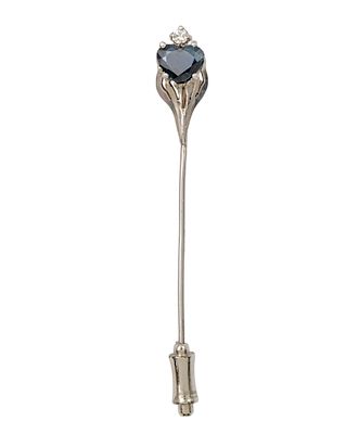 14k White Gold Sapphire and Diamond Stick Pin. 
With a heart cut sapphire - 6.2x7.2mm. 
Diamond 