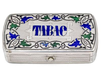 Silver and Enamel Tobacco Snuff Box, Austro-Hungarian, 1872-1922. 
Inscribed - TABAC with blue 