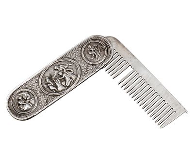 Russian Silver Comb, Peder Madsen, St. Petersburg, 19th Century. 
Folding into a decorated 