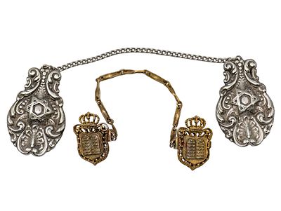 Sterling Silver Talit Holder Clips, Judaica. Sterling Silver Talith Holder Clips. 
Decorated 