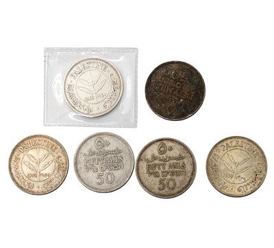 Lot of 6 British Mandate in Palestine 50 Mil Coins. 
Including: 
1 coin 50 Mil 1931. 