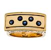 14k Yellow Gold Sapphire and Enamel Ring. 
Five Sapphires, foliage pattern to the all sides Изображение - 1