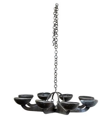 Ludwig Yehuda Wolpert (1900-1981) - Bronze Synagogue Sabbath Lamp Judenstern. 
Rare eight light 