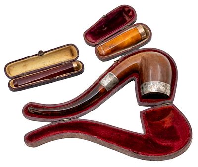 Pipe and Two Cigarette Mouthpieces, England, 1895-1923. 
Including: 
1. Pipe 