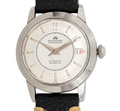 Bucherer Pie Pan Wrist Watch. 
Automatic movement, working condition. 
Date. 
Pie Pan 