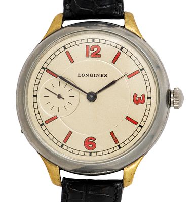Longines Wristwatch. 
Pocket watch adapted to wristwatch. 
Original dial with 