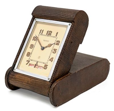 Jaeger Le Coultre Triple Date Travel Clock. 
8 day mechanical movement, working condition. 
