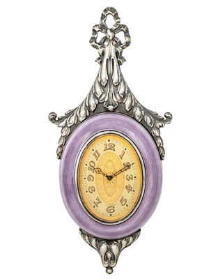 Gubelin Hanging Clock, Sterling Silver and Enamel Guilloche, Lucerne, Switzerland, Early 20th 