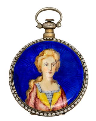 Rare! Bovet Silver and Enamel Pocket Watch, Mid 19th Century. 
Mechanical movement, working 