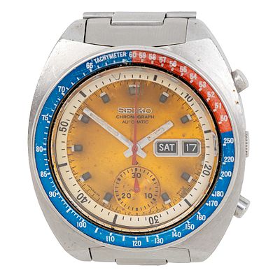 Seiko Chronograph Pepsi Bezel Wristwatch. 
Automatic movement, working condition. 
Quick set 