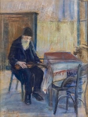 Artur Markowicz (Polish, 1872-1934) - Jewish Violinist, Pastel on Paper. 
Signed. 