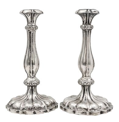 Pair of Alt Wien Silver Candlesticks, Vienna, Austrian, 1851. 
Marked. 
Height: 