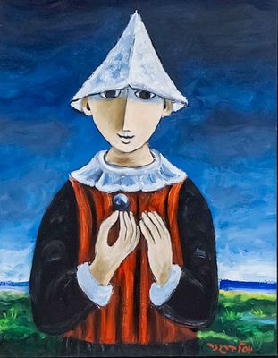 Yosl Bergner (1920-2017) - Clown, Oil on Paper Mounted on Canvas. 
Signed. 
