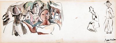 Jules Pascin (French, 1885-1930) - Watercolor and Ink on Paper. 
Pascin Estate stamp. 
