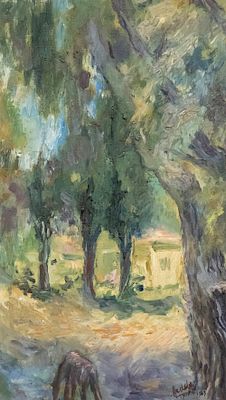 Heddy Kun (1936-2017) - Landscape with Donkey, Oil on Canvas, 1963. 
Signed. 
68x40cm. 