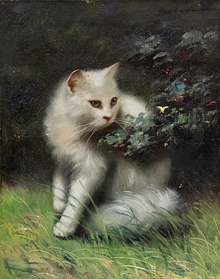 Beno Boleradszky (Hungarian, 1885-1957) - Cat, Oil on Canvas. 
Signed. 
50x40cm.