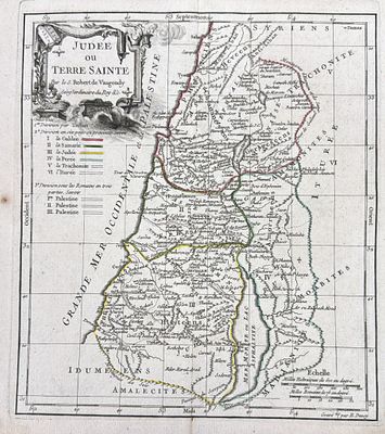Three Antique Maps of the Holy Land, Copper Engravings. 
Including: 
1. Didier Robert de 