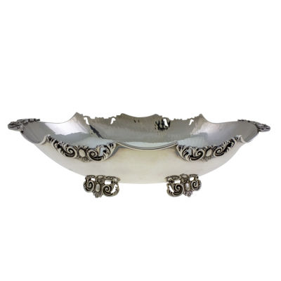 סנטרפיס קערת כסף סטרלינג. 
רגליים וידיות מסוגננות, טקסטורת עבודת פטיש. 
חתום. 
גובה: 