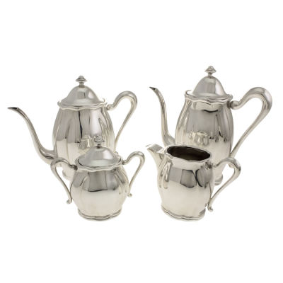 סט תה וקפה כסף סטרלינג 4 חלקים. 
כולל: קומקום תה (20ס"מ), קומקום קפה (22ס"מ), כד חלב (11.5ס"מ) 