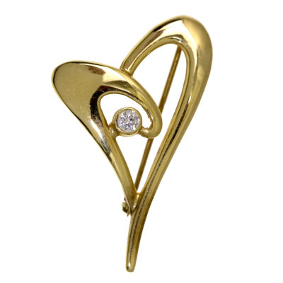 14k Yellow Gold Brooch. 
Heart shape, set with a CZ in the 