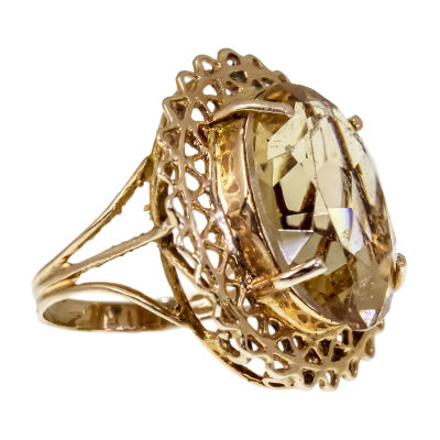 14k Rose Gold Topaz Ring. 
Set with a golden Topaz 20x15mm. 
Marked. 
Size: 8. 
8.70gr.