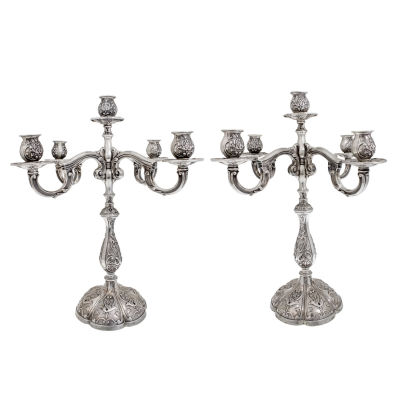 Pair of Large and Impressive Silver Five Light Candelabras, Italy, 1944-1968. 
Massive 
