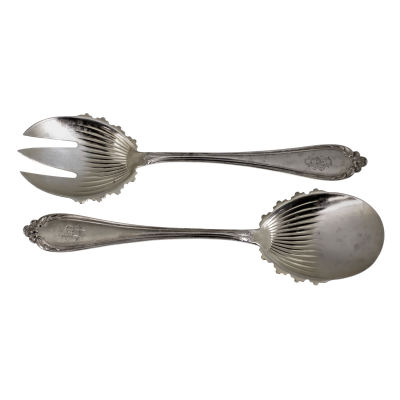 Silver Salad Servers, Koch and Bergfeld, Germany, Circa 1900. 
Monogrammed. 
Marked. 
Length: 