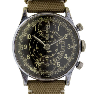 Gallet Chronograph Wrist Watch. 
Mechanical movement. 
Black dial. 
Working 