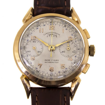 Telda 18k Rose Gold Chronograph Wrist Watch. 
Mechanical movement - Venus 188 
Working 