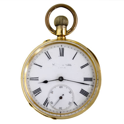 Mappin and Webb 18k Gold Pocket Watch. 
Working condition. 
Separate seconds dial. 
Two back 