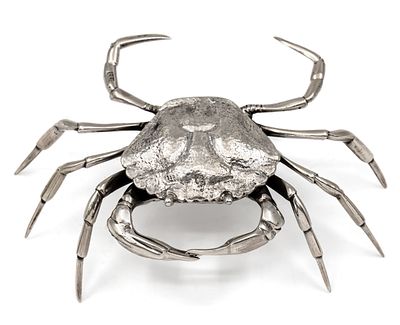 Silver Crab Figure Box, 20th Century.
Marked (833).
Width: 12.5cm.
167gr.