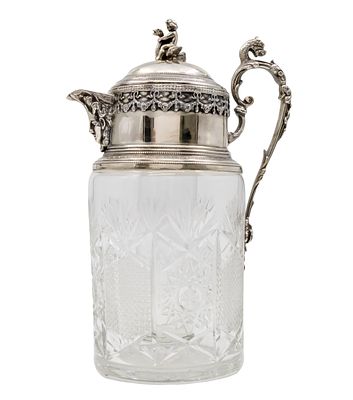 Giuseppe Vasari Silver and Crystal Decanter, Milan, Italy, 20th Century.
Silver handle, neck