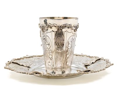 Superb Sterling Silver Kiddush Cup and Saucer. Superb Sterling Silver Kiddush Cup and Saucer