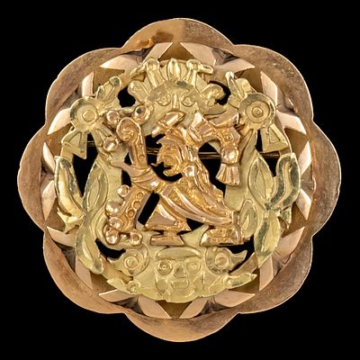 18k Yellow Gold Brooch.
Marked.
Diameter: 3cm.
11.25gr.