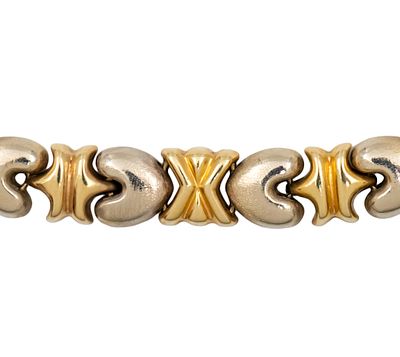 שרשרת זהב צהוב ולבן 14 קראט. 
סגר ביטחון. 
חתום (איטליה). 
אורך: 45.5ס"מ. 
41.07 גרם.