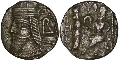 Parthian Empire. Vologases IV (Circa 147-191 AD). BI Tetradrachm. Seleukeia on the Tigris . Parth 