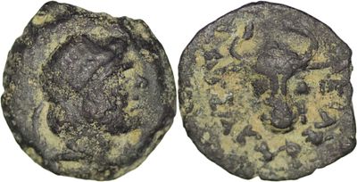 Parthian Empire. Phraates II (138-127 BC). &AElig; Chalkous (2.21g/ 14mm). lightly-bearded bust right 