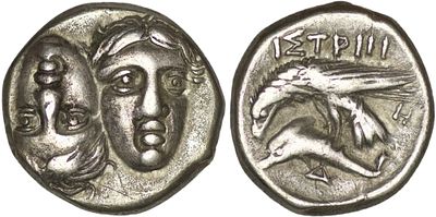 Moesia. Istros (Circa 340/30-313 BC). AR Drachm (5.26g/ 17mm). Facing male heads, the left 